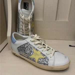 Golden Goose White and Silver Sneakers with Yellow Star